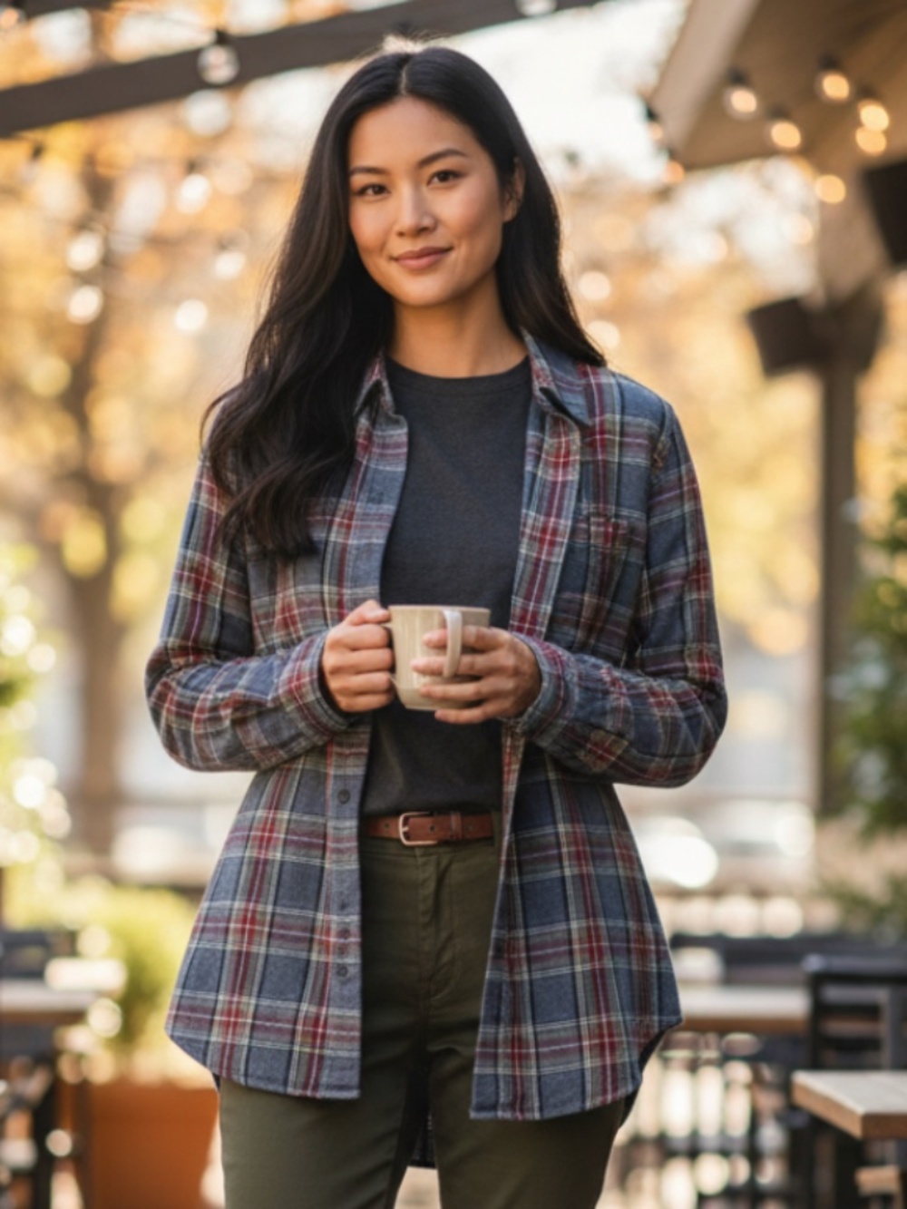 LL Bean Medium Shirt Top Button Down Tartan Scotch Plaid Flannel Gray Red